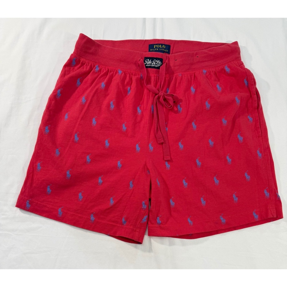 Polo Ralph Lauren Mens Red Blue Pony Logo Cotton Sleep Lounge Shorts Medium
